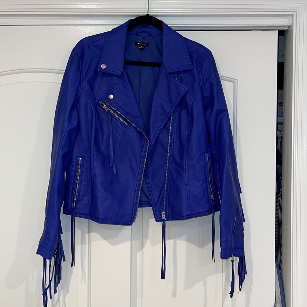 Bring blue Fringe leather jacket